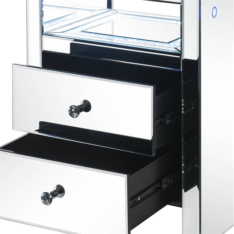 ACME Dominic Glass Rectangular 2-Drawer Nightstand with LED Light in Mirrored