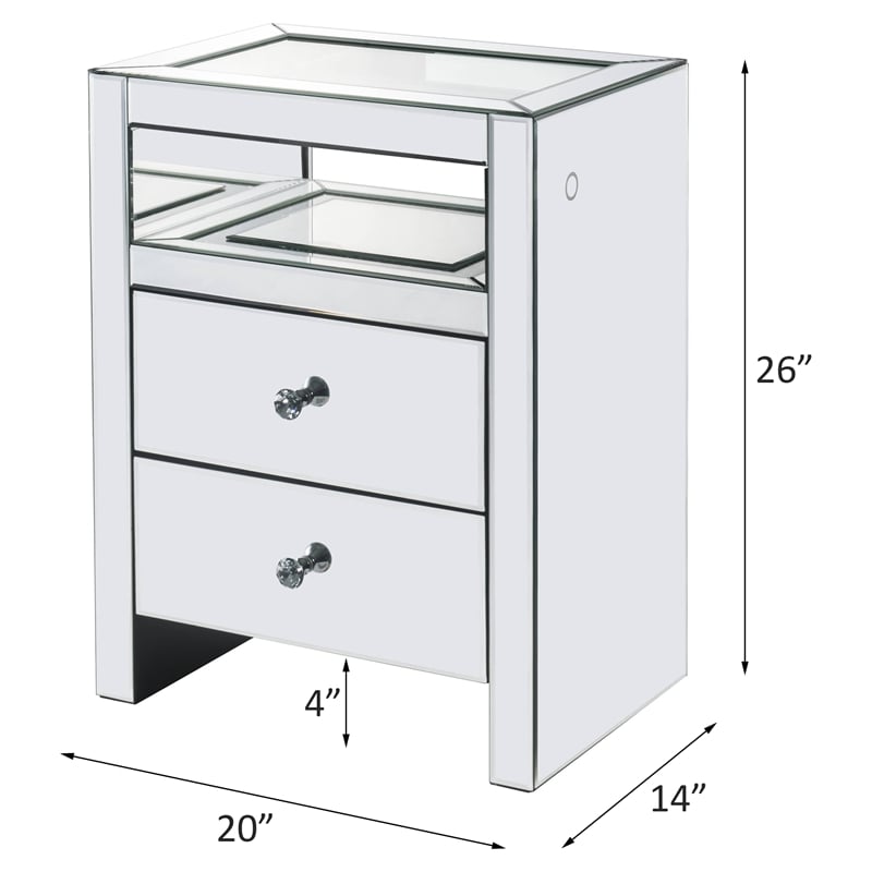 ACME Dominic Glass Rectangular 2-Drawer Nightstand with LED Light in Mirrored