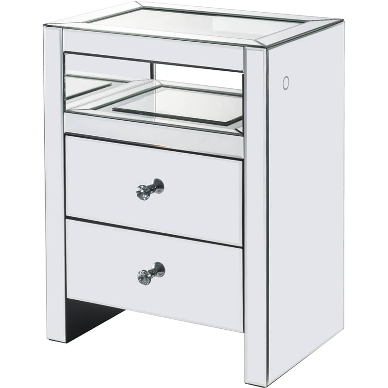 ACME Dominic Glass Rectangular 2-Drawer Nightstand with LED Light in Mirrored