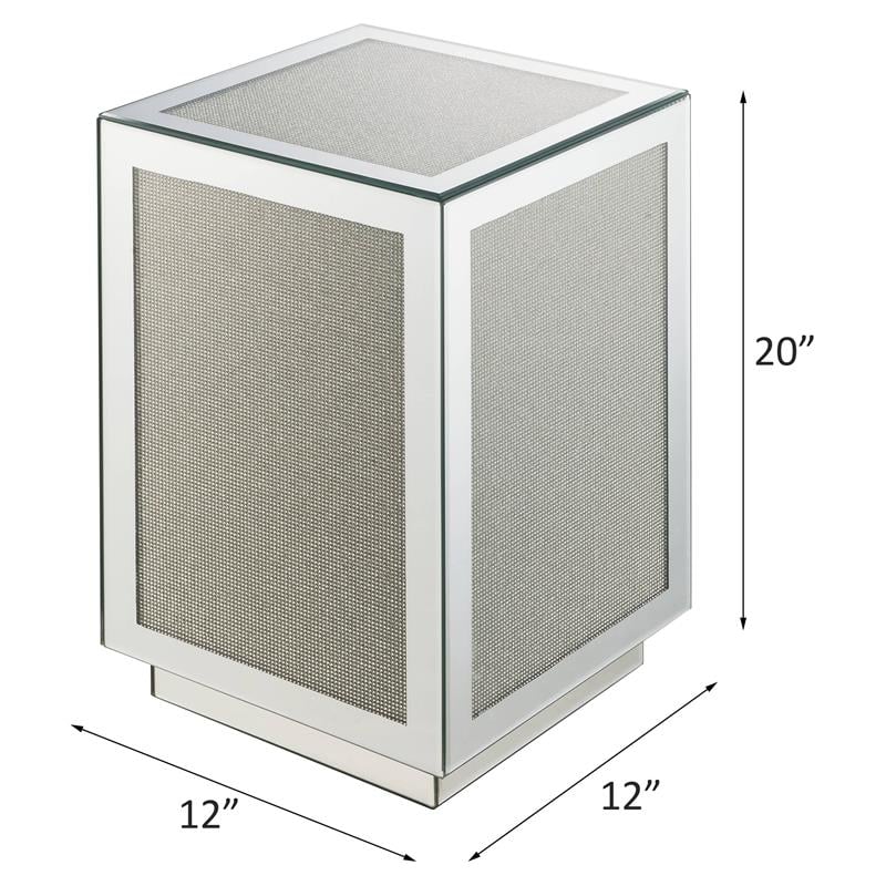 ACME Noralie Square Accent Table with Glass Top in Mirrored and Faux Diamonds