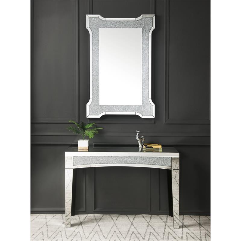 ACME Noralie Wooden Frame Wall Decor Mirror in Mirrored and Faux Diamonds