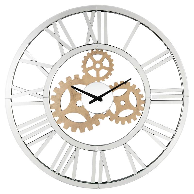 ACME Dominic Round Wall Clock with Open Back Metal Frame in Mirrored