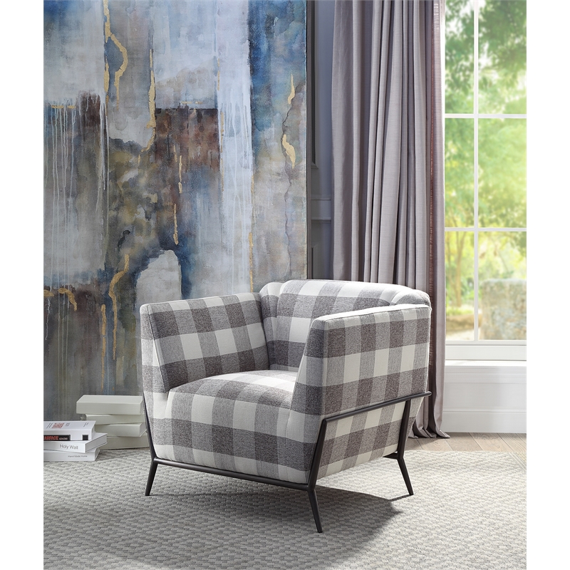 Acme Eben Accent Chair in Pattern Fabric & Cherry