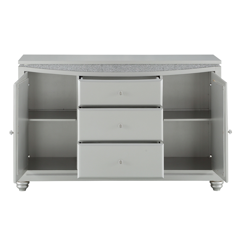 ACME Maverick 3-Drawer Wooden Server with 2 Doors in Platinum White