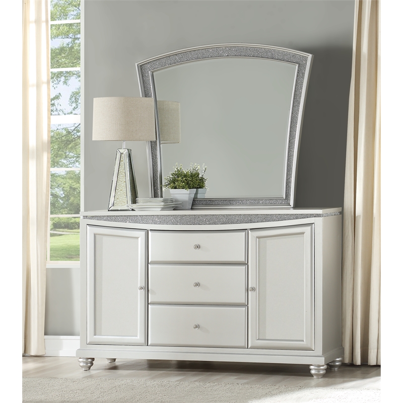 ACME Maverick 3-Drawer Wooden Server with 2 Doors in Platinum White