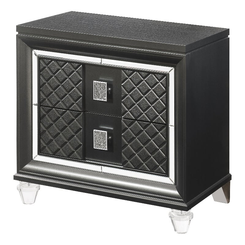 Acme Sawyer 2-Drawer Wooden Nightstand in Metallic Gray