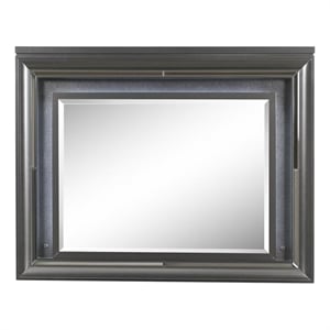 Acme Sawyer Rectangular Wooden Frame Mirror with LED in Metallic Gray