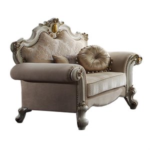 Acme Picardy Chair w/2 Pillows in Fabric & Antique Pearl
