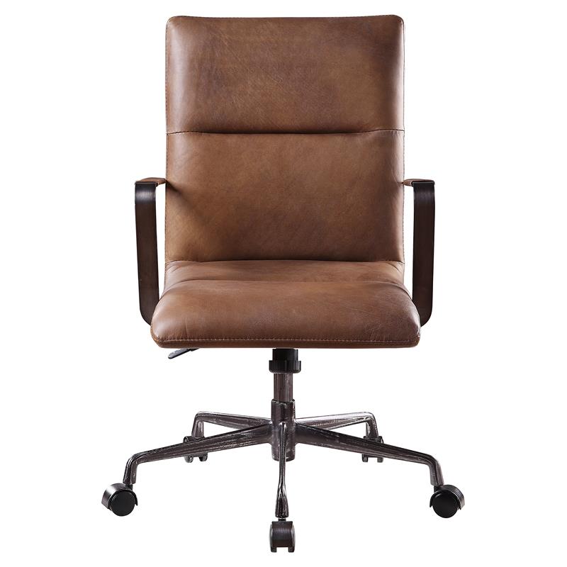 ACME Indra Leather Upholstered Swivel Office Chair in Vintage Chocolate