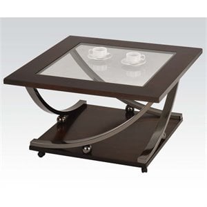 ACME Isiah Coffee Table in Black Nickel and Clear Glass