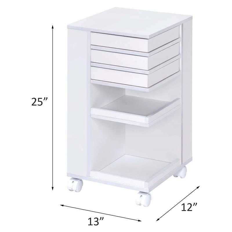 ACME Furniture Nariah Wood Storage Cart with Four Caster Wheels in White