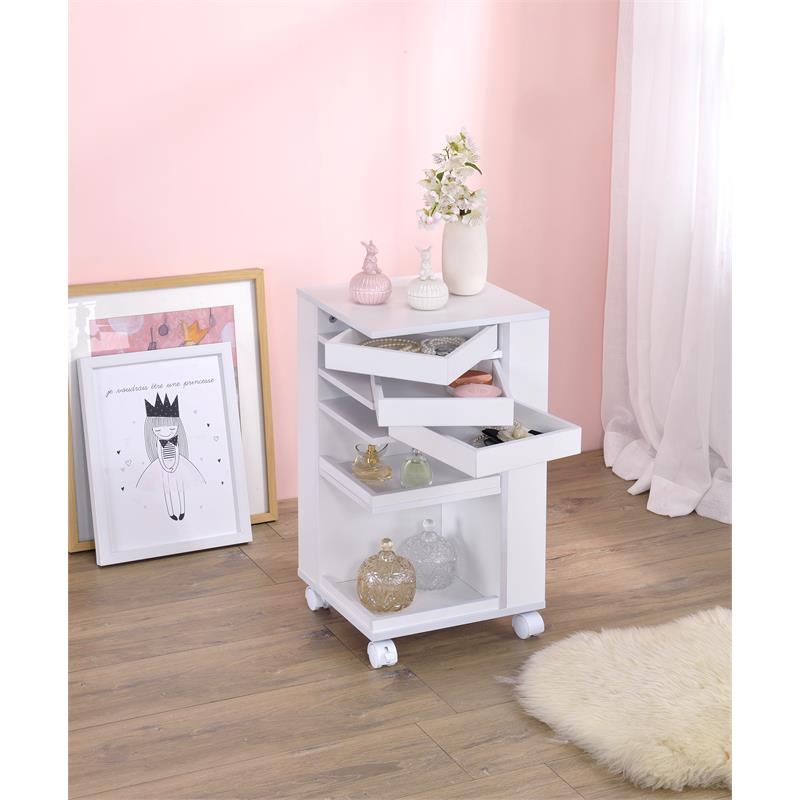 ACME Furniture Nariah Wood Storage Cart with Four Caster Wheels in White