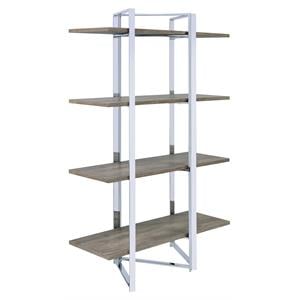 ACME Libby 4 Fixed Wooden Shelves Rectangular Bookshelf in Chrome Metal