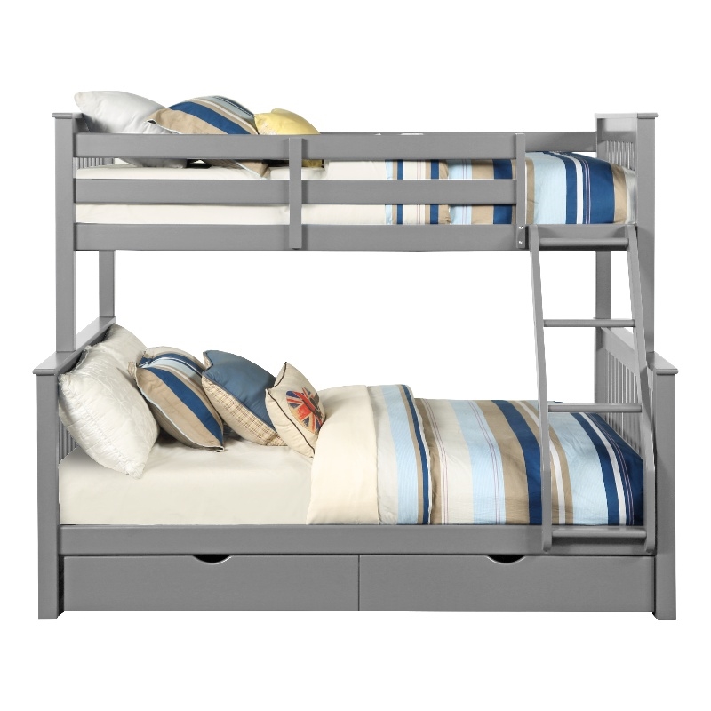 ACME Haley II Twin/Full Wooden Bunk Bed with 2 Drawers in Gray