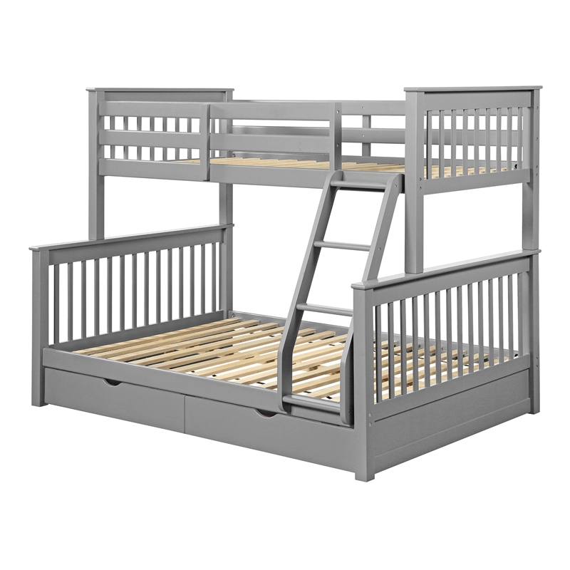 ACME Haley II Twin/Full Wooden Bunk Bed with 2 Drawers in Gray