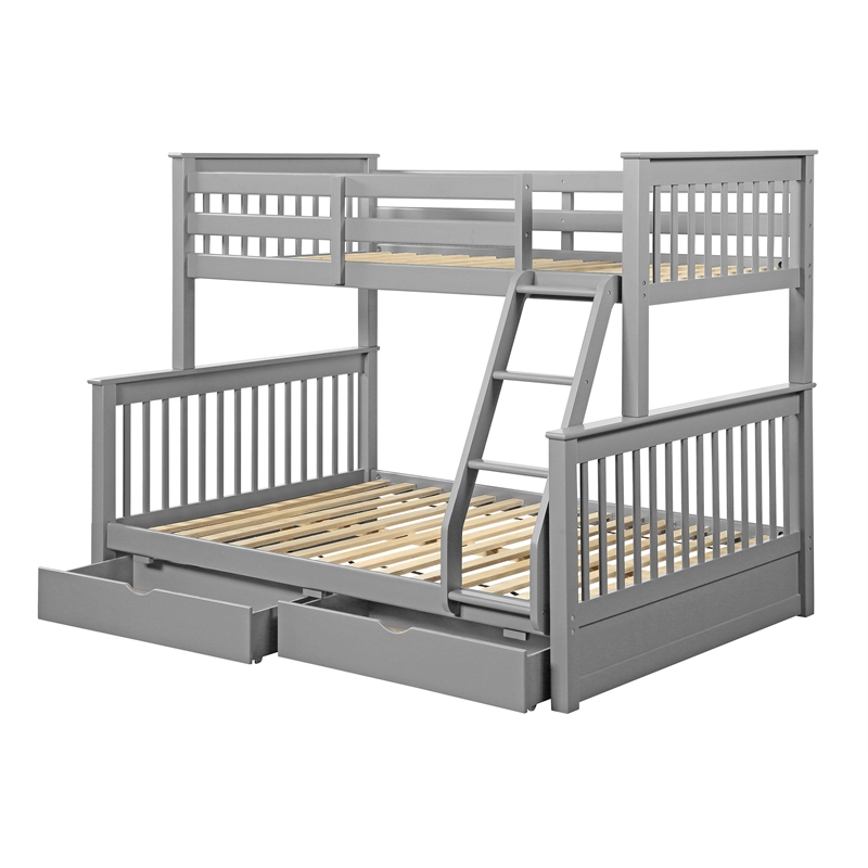 ACME Haley II Twin/Full Wooden Bunk Bed with 2 Drawers in Gray