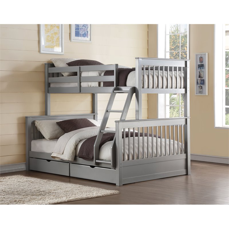 ACME Haley II Twin/Full Wooden Bunk Bed with 2 Drawers in Gray