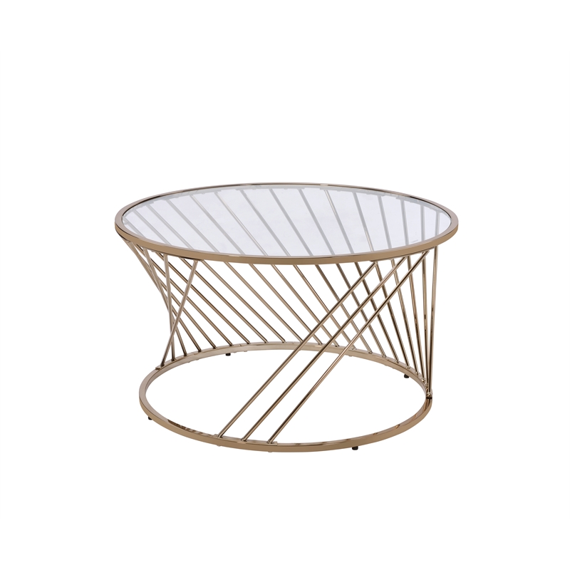 ACME Bluelipe Round Glass Top Coffee Table in Gold and Champagne