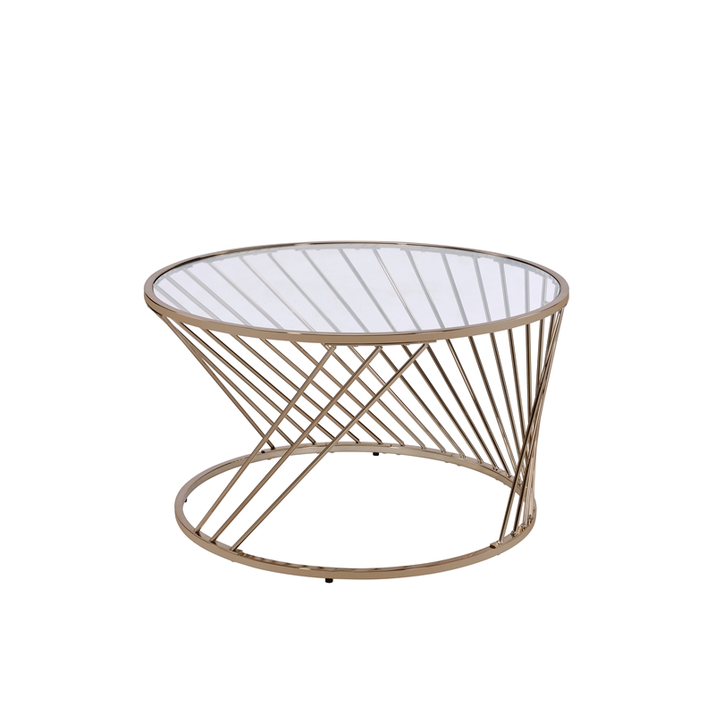 ACME Bluelipe Round Glass Top Coffee Table in Gold and Champagne