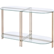ACME Veises Oval Glass Top Sofa Table with Glass Shelf in Gold and Champagne