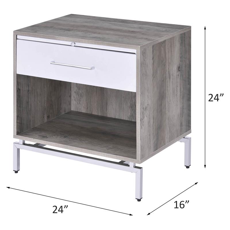 ACME Cistus Wooden Accent Table in Weathered Gray Oak and White