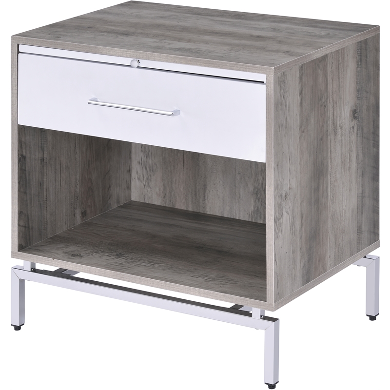 ACME Cistus Wooden Accent Table in Weathered Gray Oak and White