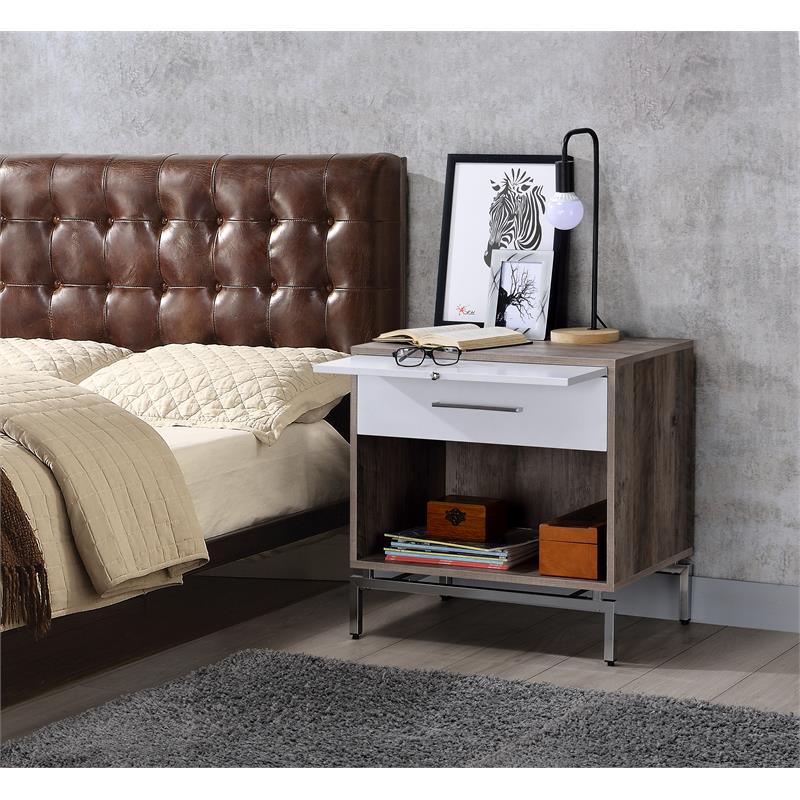 ACME Cistus Wooden Accent Table in Weathered Gray Oak and White