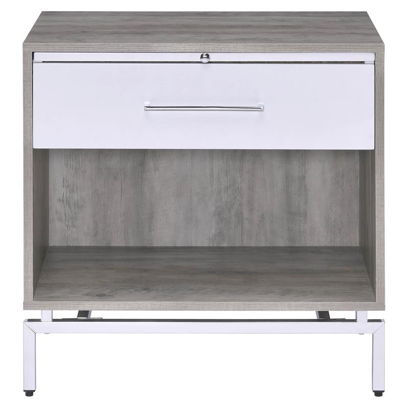ACME Cistus Wooden Accent Table in Weathered Gray Oak and White