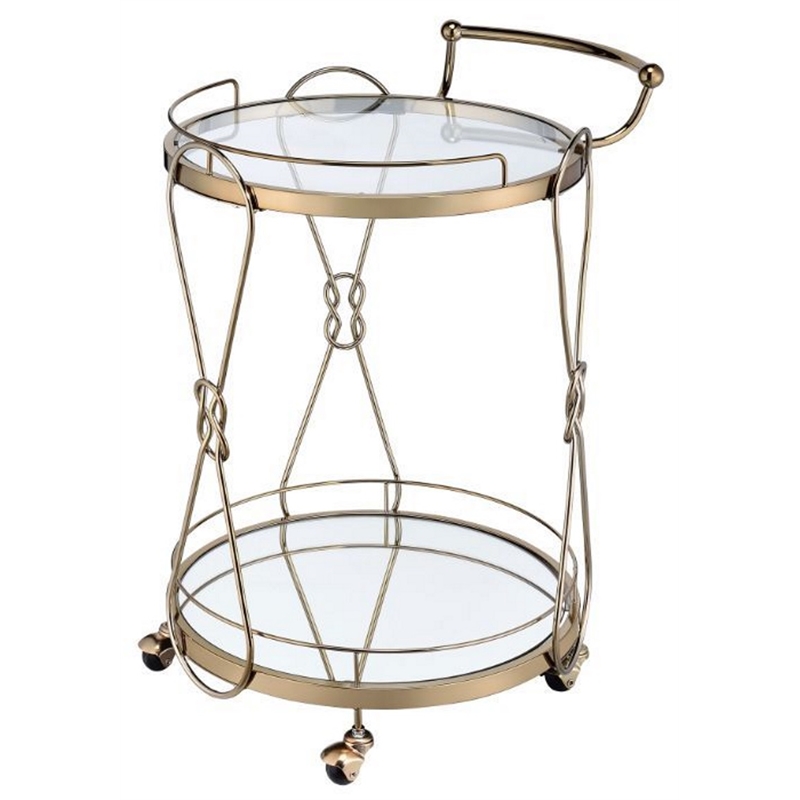 ACME Zekera Metal Frame/Glass Serving Bar Cart in Clear and Champagne