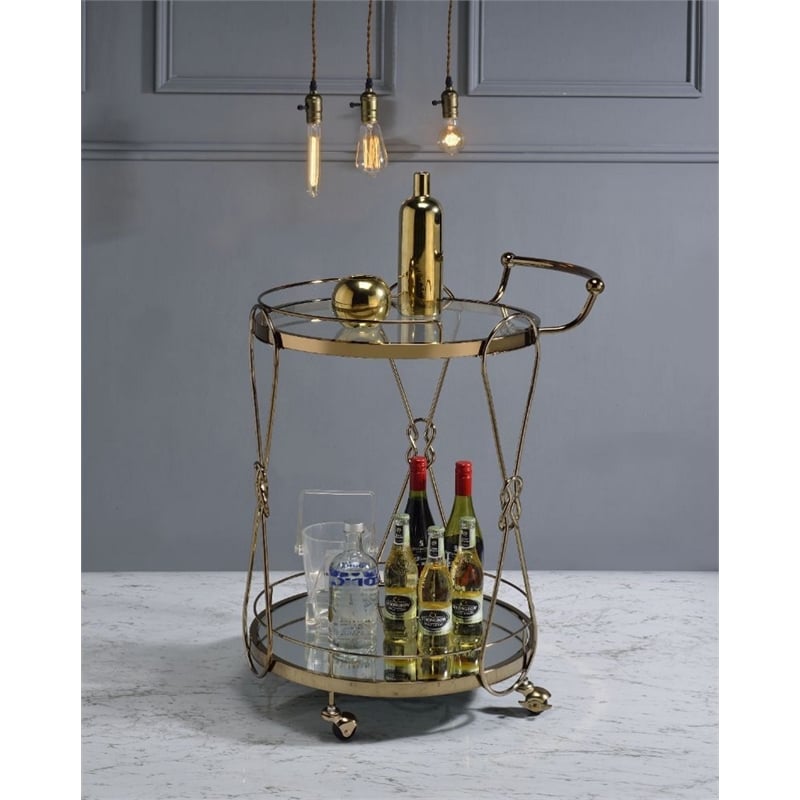 ACME Zekera Metal Frame/Glass Serving Bar Cart in Clear and Champagne