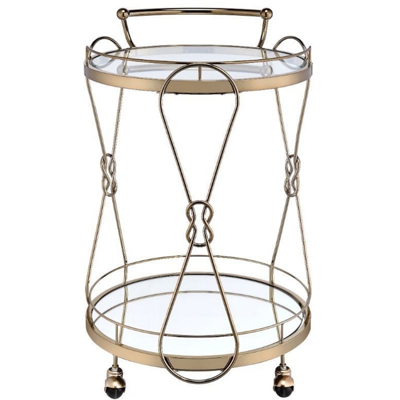 ACME Zekera Metal Frame/Glass Serving Bar Cart in Clear and Champagne