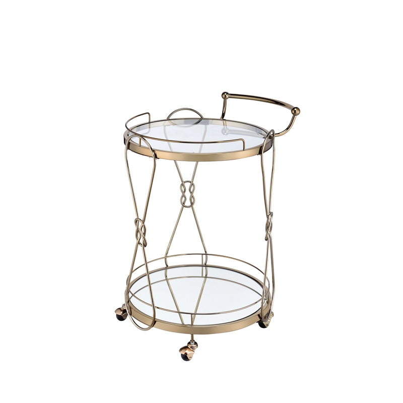 ACME Zekera Metal Frame/Glass Serving Bar Cart in Clear and Champagne
