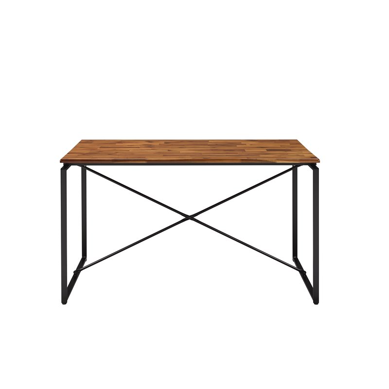 Acme Jurgen Metal tube Dining Table in Brown Walnut