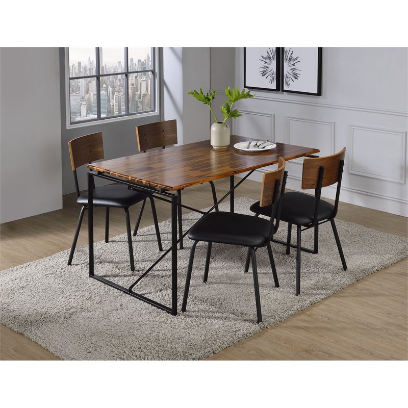 Acme Jurgen Metal tube Dining Table in Brown Walnut