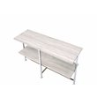 ACME Brecon Rectangular Wooden Sofa Table with Shelf in White Oak and Chrome
