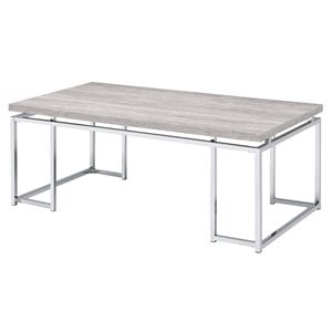 ACME Chafik Rectangular Wooden Coffee Table in Natural Oak and Chrome