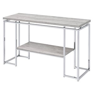 ACME Chafik Rectangular Wooden Top Sofa Table with Shelf in Oak and Chrome