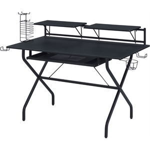 ACME Hartman Wooden Top 2-Shelf Computer Desk with Keyboard Tray in Black