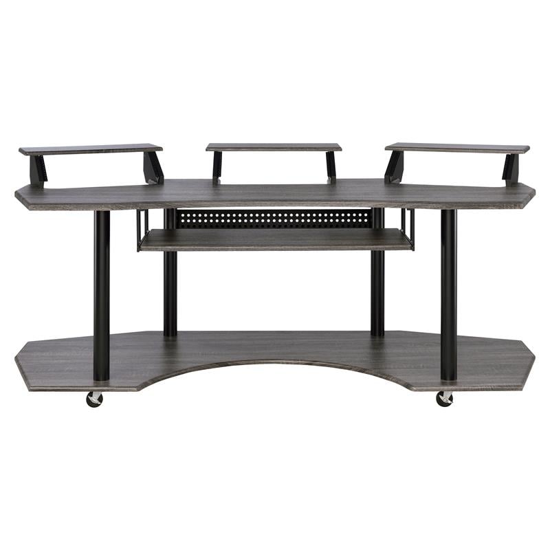 ACME Eleazar Wooden 4-Shelf Music Recording Studio Desk in Black Oak