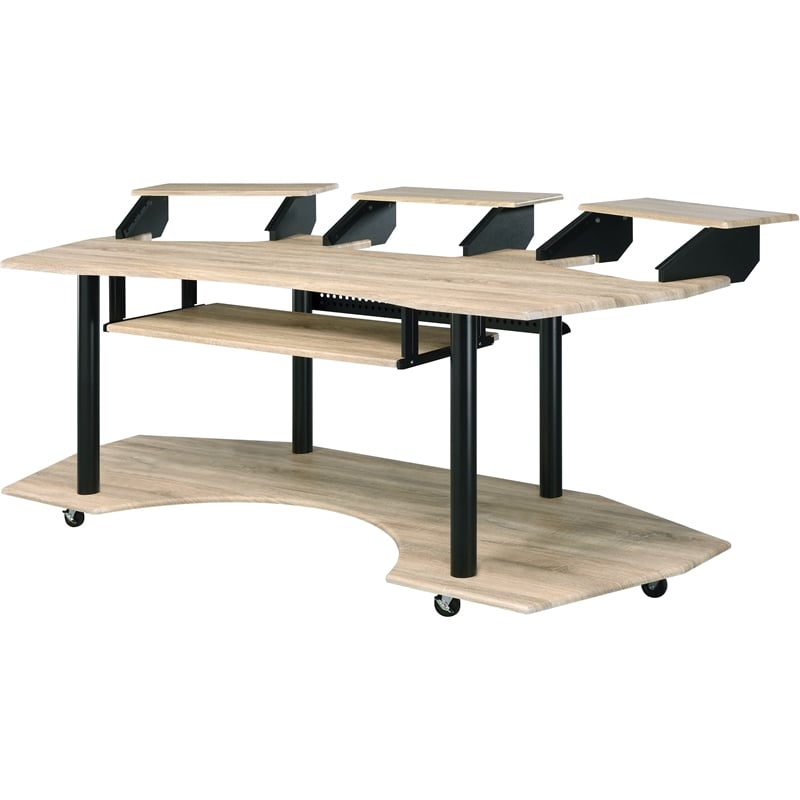 ACME Eleazar Wooden 4-Shelf Music Recording Studio Desk in Natural Oak