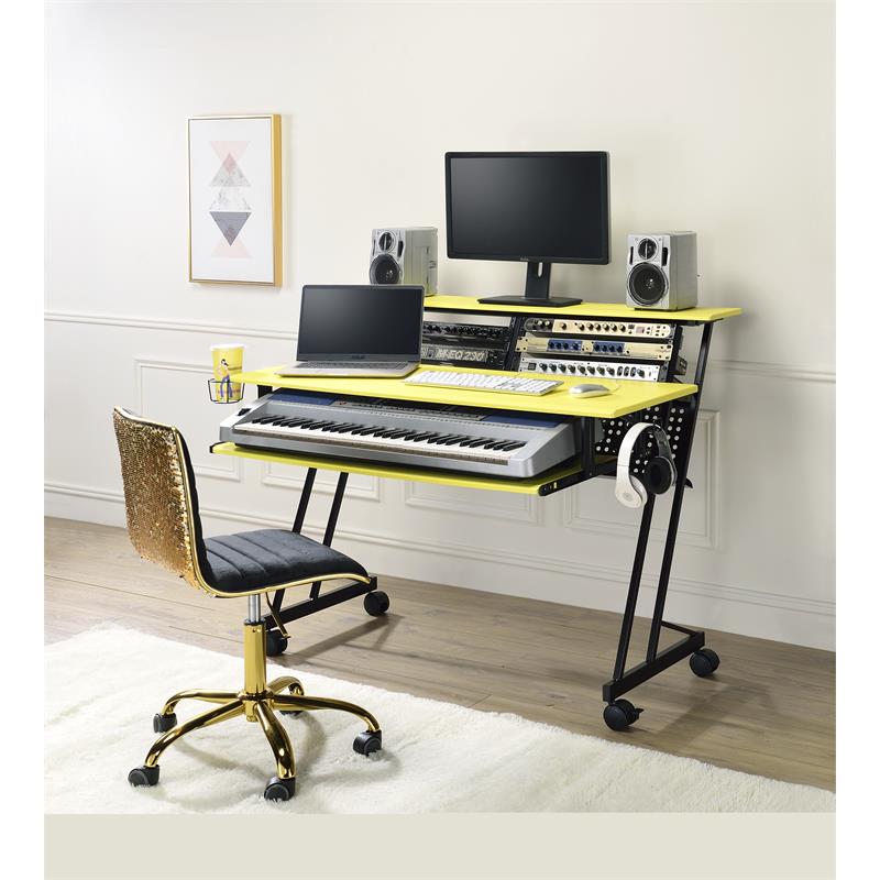 ACME Suitor Wooden Top Music Recording Studio Desk in Yellow and Black