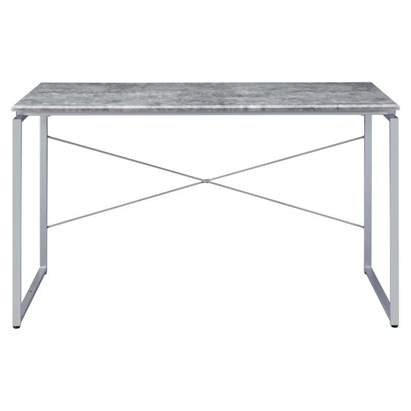 ACME Jurgen Wooden Rectangle Top Writing Desk in Faux Concrete and Silver