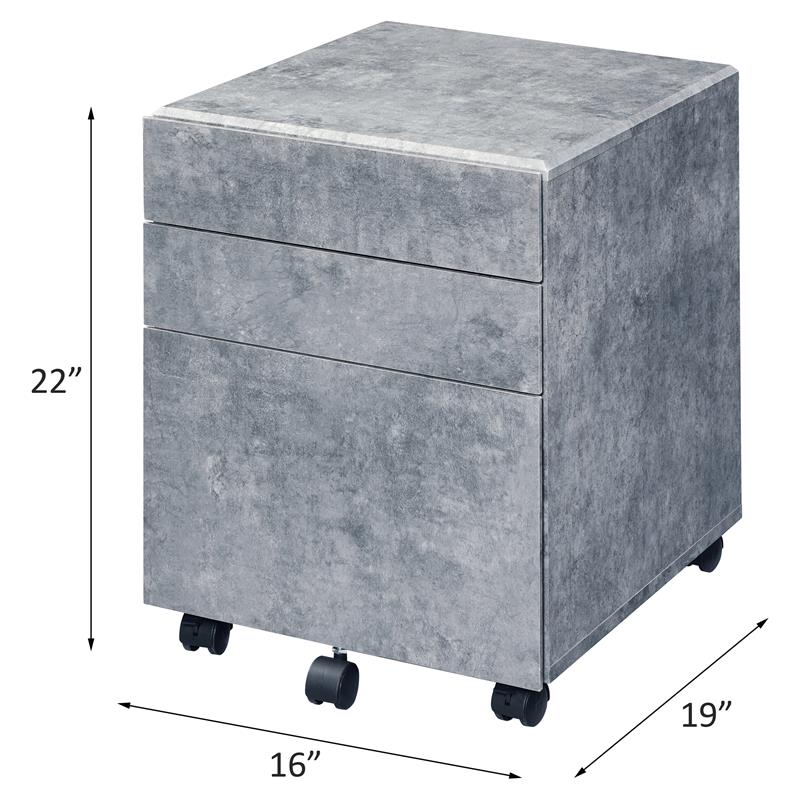 ACME Jurgen Wooden File Cabinet with 3 Drawers in Faux Concrete and Silver