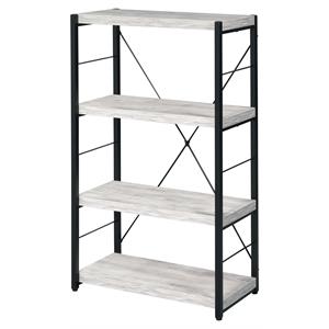 ACME Jurgen 4 Wooden Shelves Rectangular Bookshelf in Antique White and Black