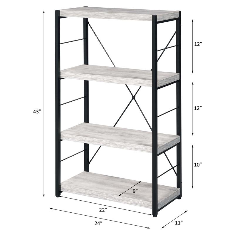 ACME Jurgen 4 Wooden Shelves Rectangular Bookshelf in Antique White and Black