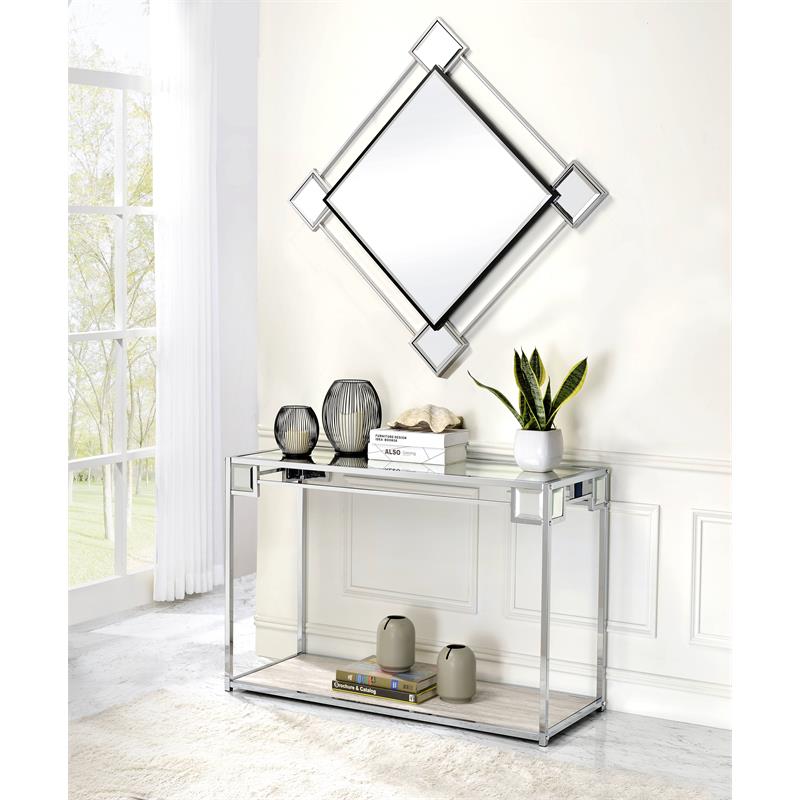 ACME Asbury Metal Frame Wall Accent Mirror in Mirrored and Chrome