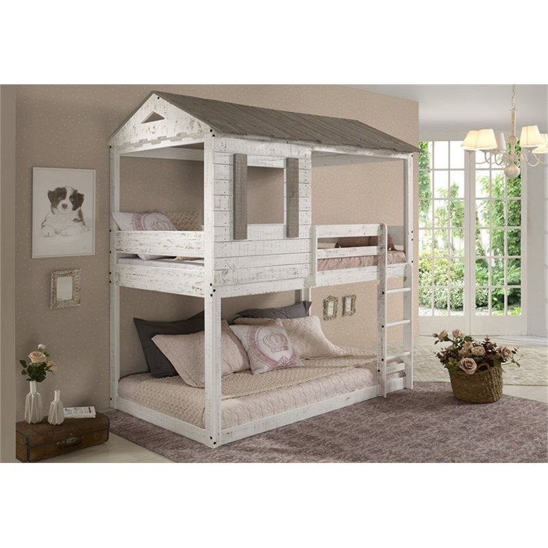 Acme Furniture Darlene Farmhouse Wood Twin over Twin Bunk Bed in Rustic White
