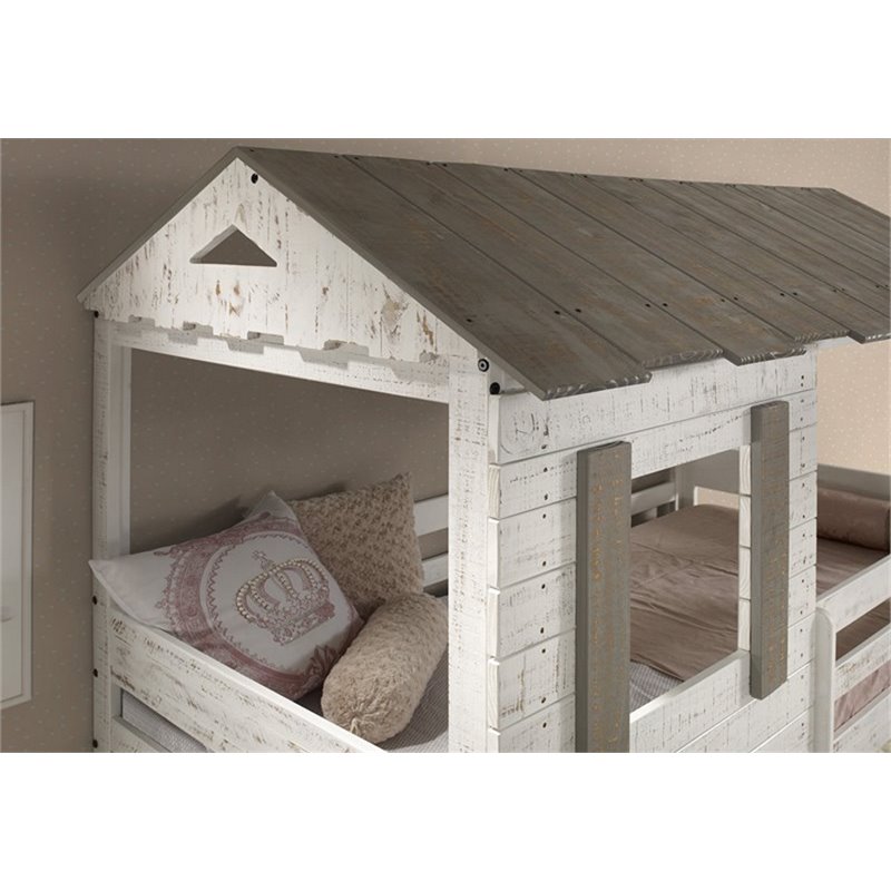 Acme Furniture Darlene Farmhouse Wood Twin over Twin Bunk Bed in Rustic White