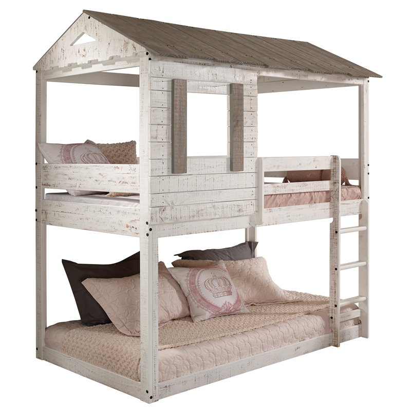 Acme Furniture Darlene Farmhouse Wood Twin over Twin Bunk Bed in Rustic White