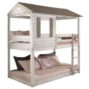 Acme Furniture Darlene Farmhouse Wood Twin over Twin Bunk Bed in Rustic White